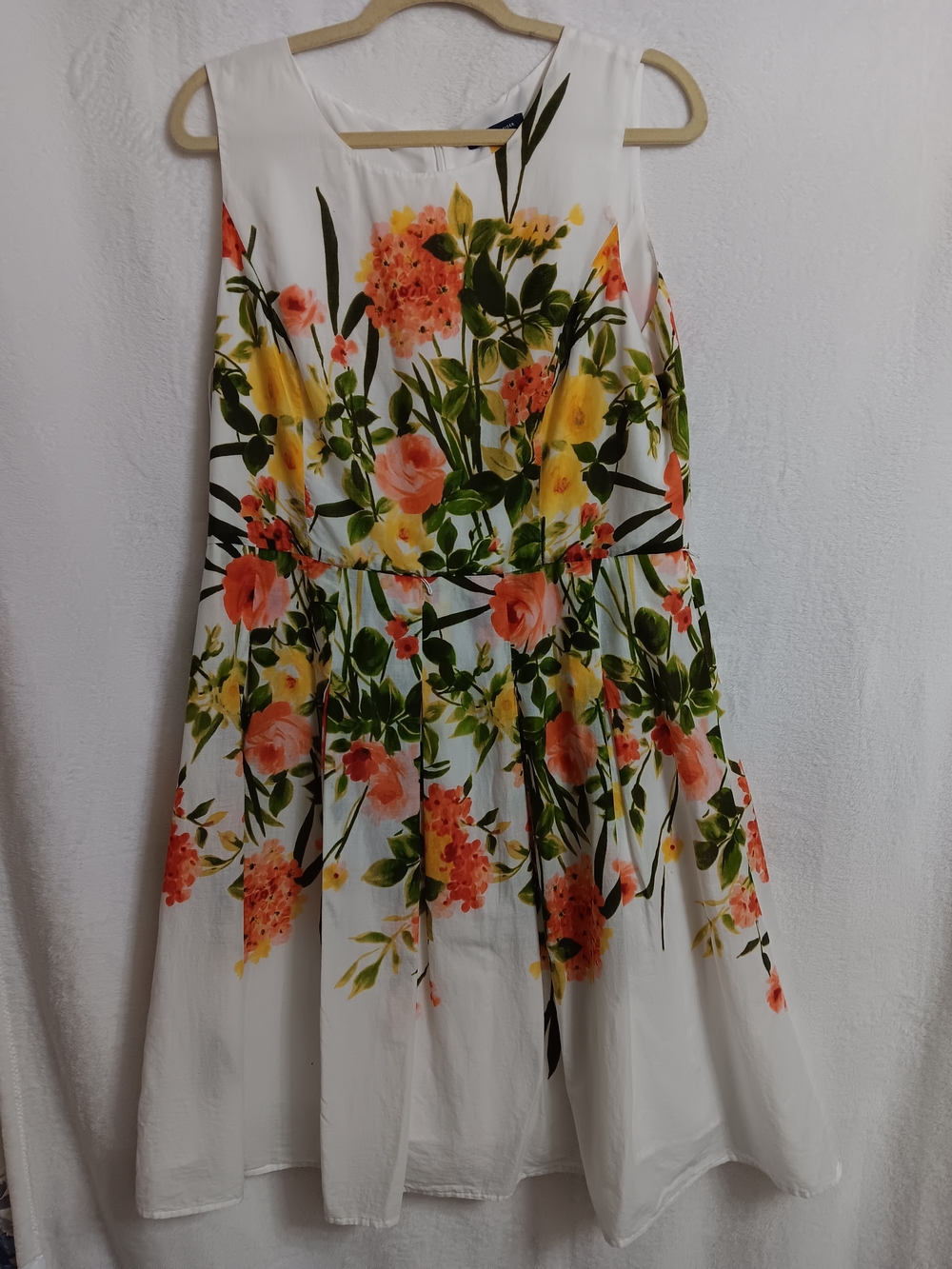 Tommy Hilfiger White Floral Fit & Flare Dress, Coral and Yellow Blooms, Size 14